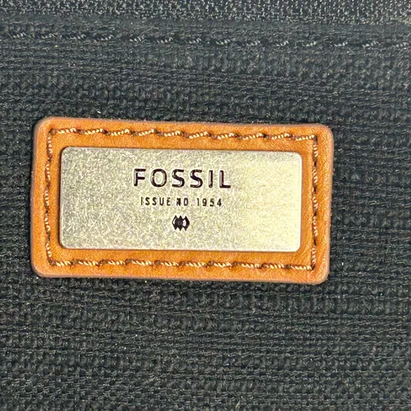 Fossil Black Canvas Crossbody Bag Leather Trim Messenger Shoulder Bag Adjustable - Image 3