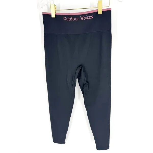 Outdoor Voices Seamless Ribbed Leggings Black Pink Logo High Waist‎ Medium - Image 4