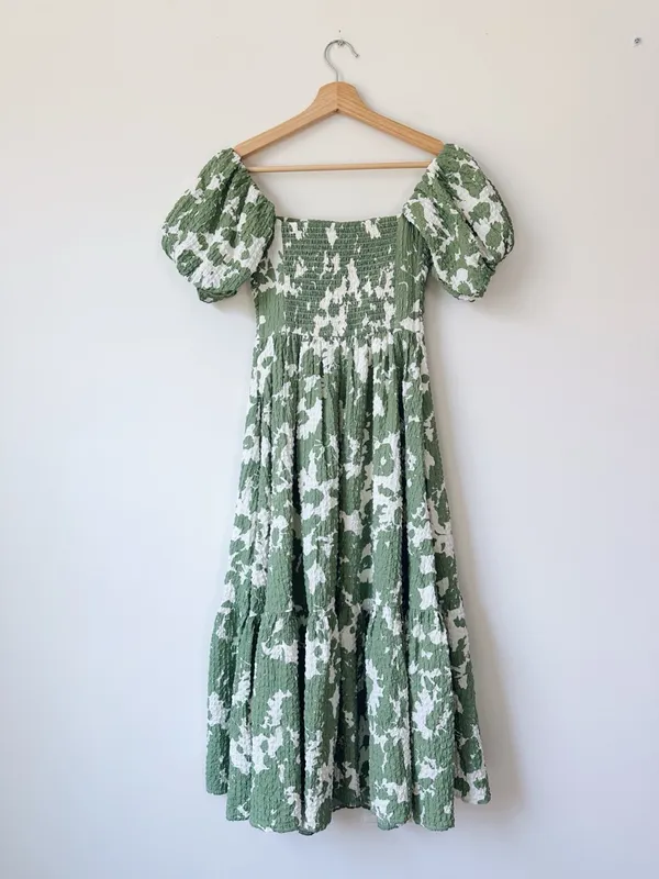 Abercrombie & Fitch Green Puff Sleeve Floral Midi Dress - Image 6