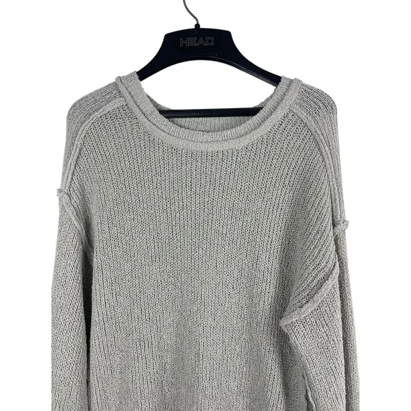 POL Textured Knit Sweater Womens M Gray Lightweight Drop Shoulder Exposed Hem - Image 4