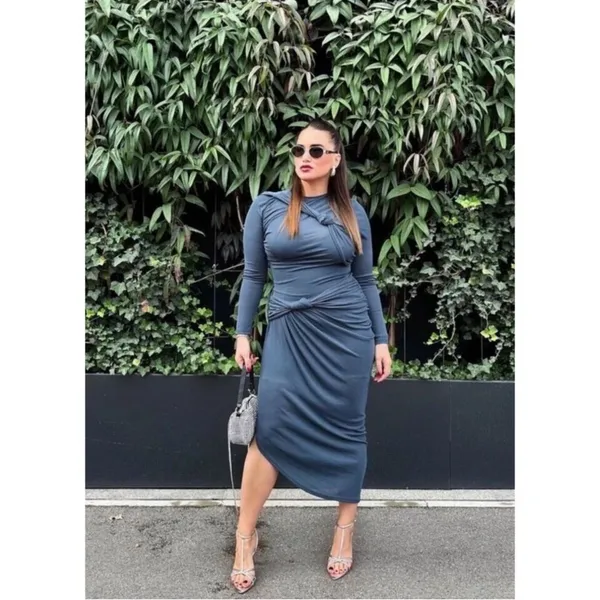 ZARA ZW COLLECTION KNOTTED ASYMMETRICAL DRESS Blue / Grey - Image 4