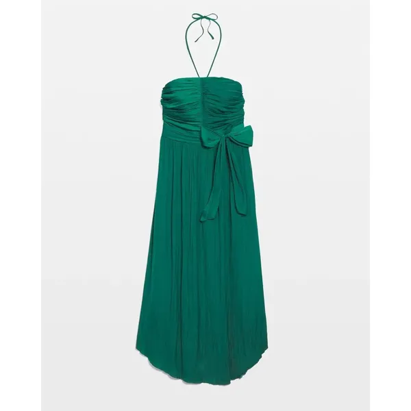 White House | Black Market NEW $170 Strapless Halter Pleated Tie-Waist Midi Dress in Emerald Green 00 - Image 3