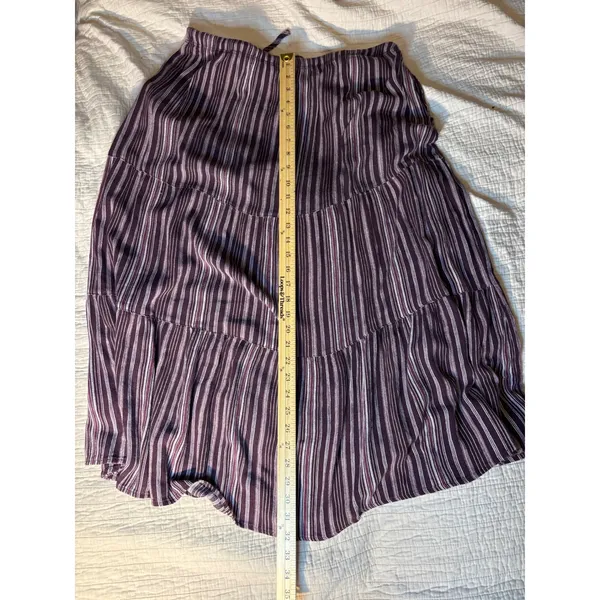 Coldwater Creek Purple Striped Tiered Midi Skirt Elastic Waist Boho Casual - Image 2
