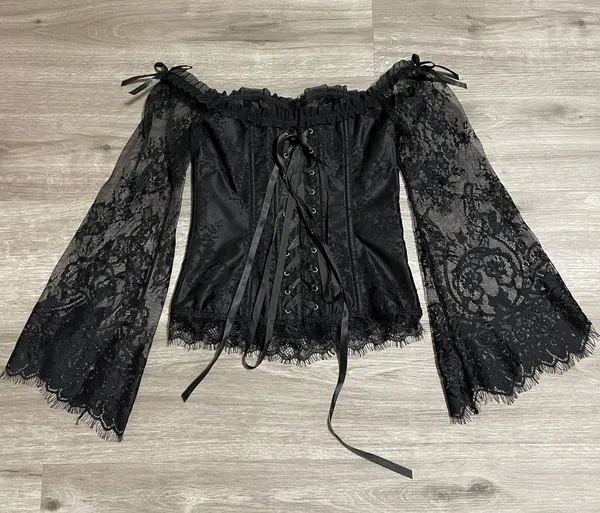 Black Sexy Lace Corset Long Sleeve - Image 2