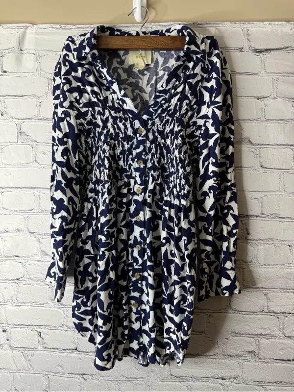 Maeve by Anthropologie Women’s Navy and White Patterned Button-Front Top - Image 2