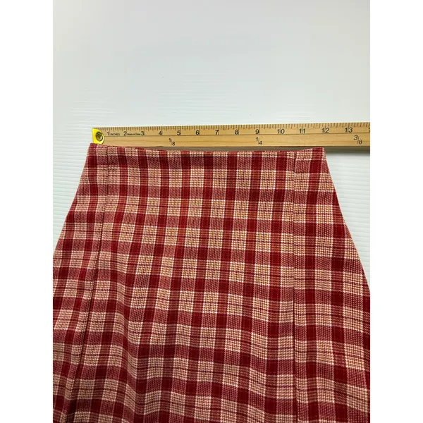 Brandy‎ Melville Red Plaid Mini Skirt High Waisted A-Line Front Slit size s - Image 3