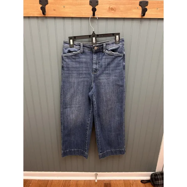 Talbots Jeans Womens 4 Wide Leg Crop Med Dark Wash Baggy Loose‎ Stretch Denim - Image 2