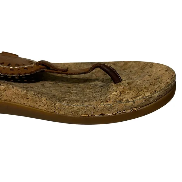UGG Women Brown Leather Cork Footbed Medallion Thong Ankle Strap Sandals 8 - Image 6
