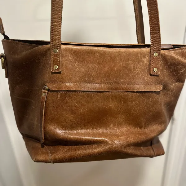 Brown faux Leather Shoulder Bag Executive Tote handbag computer bag Full Zip Top - Image 13