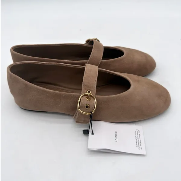 MNG Mango Sand Suede Goat Leather Mary Jane Flat Minimalist Buckle EU38 US7.5 - Image 2