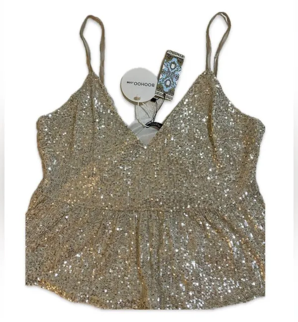 Boohoo Sequin Tank Top Peplum Camisole Size 18 - Image 4