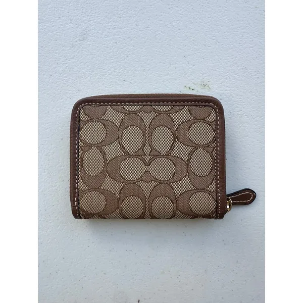 NWOT Coach CH389 Signature Jacquard Pebble Leather Trim Small Zip Around Wallet - Image 3