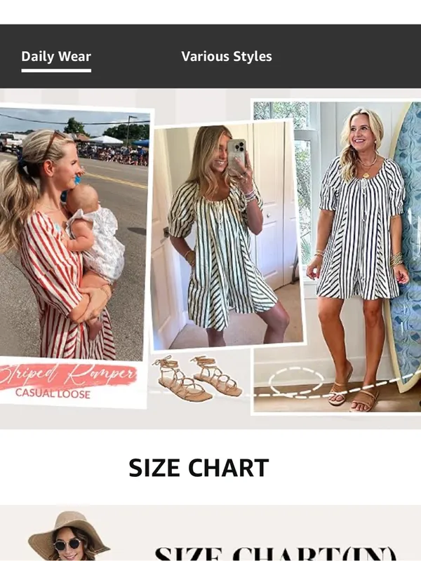 Amazon Bop Around Romper Striped Loose Puff short Sleeve beige tie front bow - Image 3