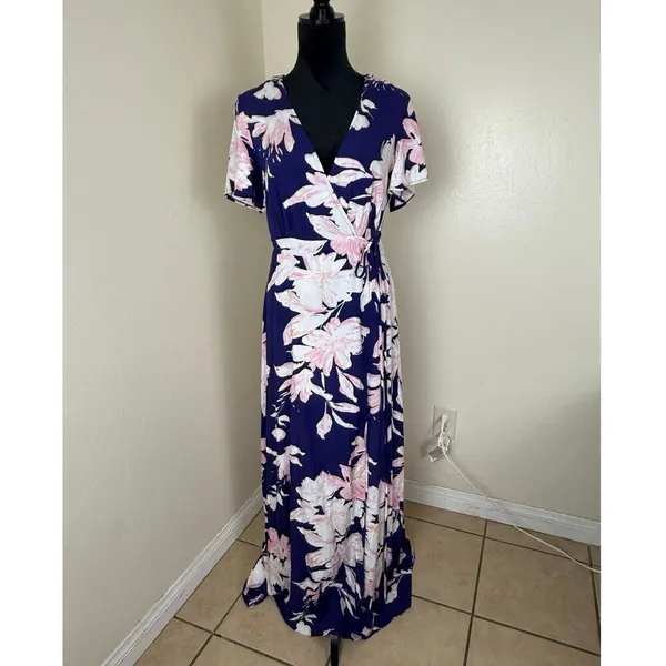 Lulus Azalea Regalia Navy Blue Floral Maxi Dress - Size S - Image 3