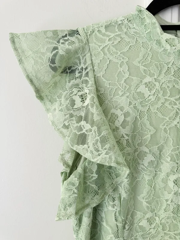Maeve Mock-Neck Ruffle Sleeve Lace Mini Dress, Size XS - Image 6