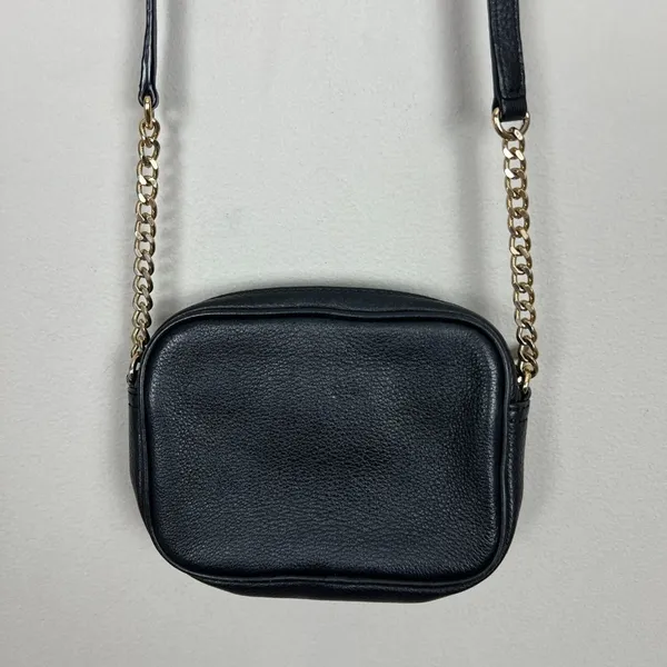 Michael Kors Crossbody‎ Bag Black Leather Gold Chain Strap Zip Card Slots Small - Image 8