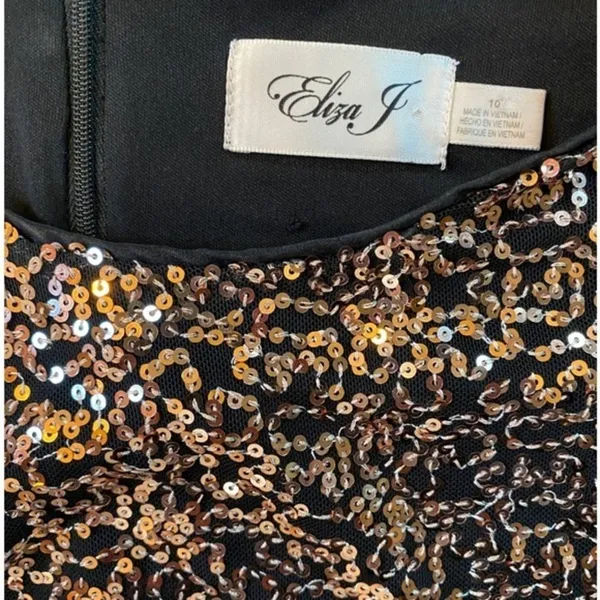 Eliza J Womens Bronze Black Sequin Puff Sleeve Shift Mini Dress‎ Size 10 - Image 4