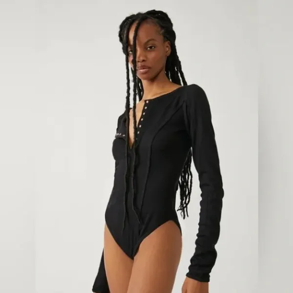 NWT Free People Sloane Bodysuit‎ in Black - Image 2