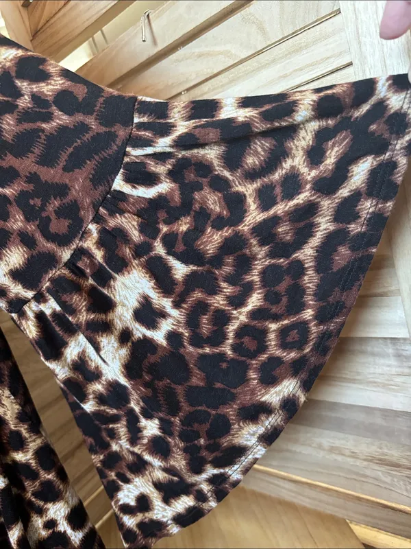 Leopard Print Peasant Top - Brown & Black XL - Image 2