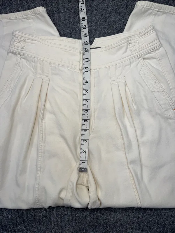 Anthropologie cream-colored, pleated barrel trousers - Image 6