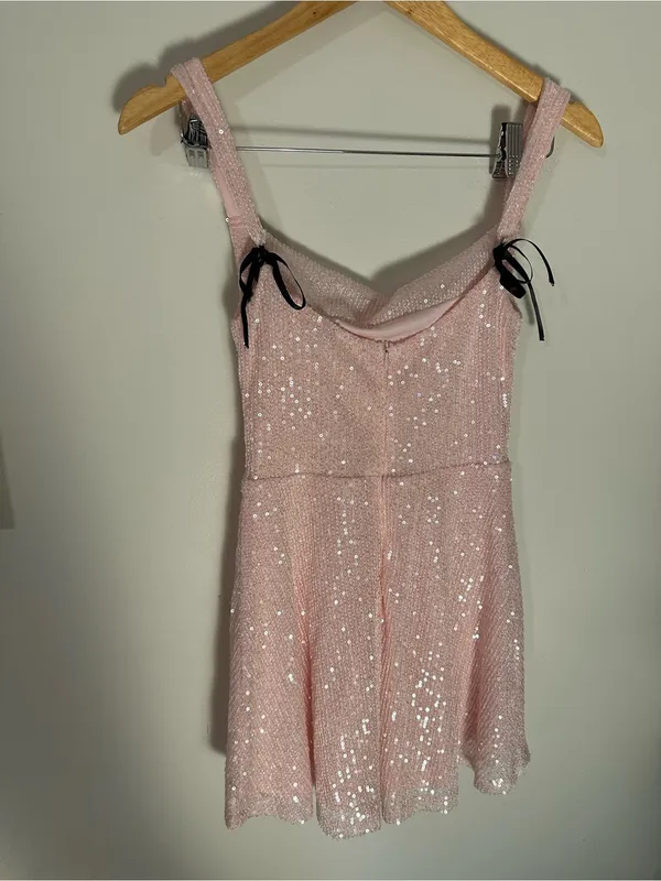 Lucy in the Sky Sequin Black Ribbon A-line Dress pink small - Image 3