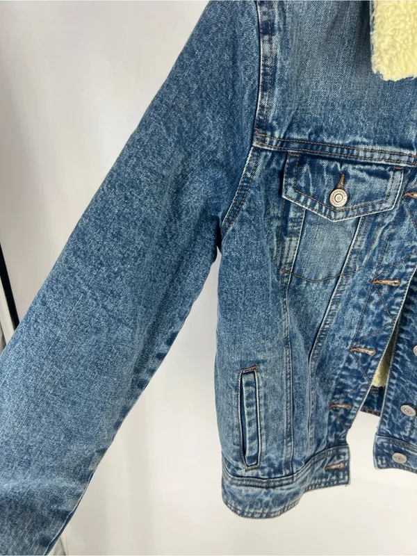 Aeropostale Sherpa Lined Denim Jacket XS NWT Medium Wash Jean Trucker - Image 5