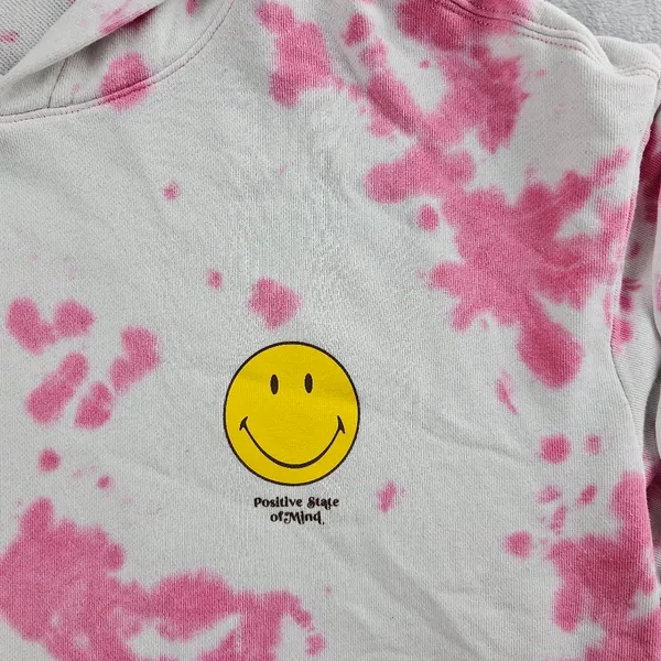 H&M Smiley Collaboration Positive Pullover Hoodie Women's Size Large Tye Dye - Image 9