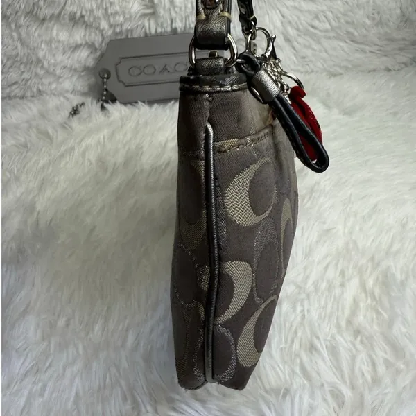 COACH y2k Gray Silver Signature Canvas Mini Purse Wristlet - Image 5
