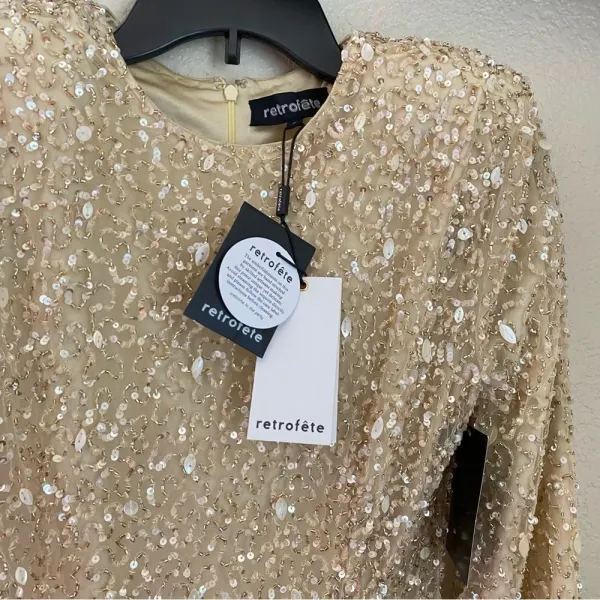 RETROFÊTE Nikki Sequin Long Sleeve Minidress in Sea Shell Size Small NWT‎ - Image 7