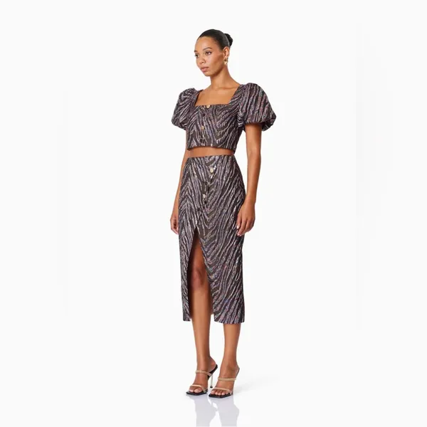 Elliatt Mikayla Crop Top and Maxi Skirt Two Piece Set In Purple Multi Small NWT - Image 5