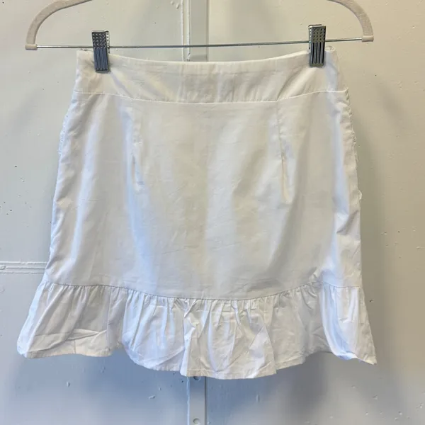 Missguided White Ruched Ruffle Hem Cotton Mini‎ Skirt Size US 0 Summer Party - Image 2