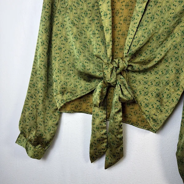 Urban Outfitters medium satin 70's retro disco willow tie green 60's party - Image 5