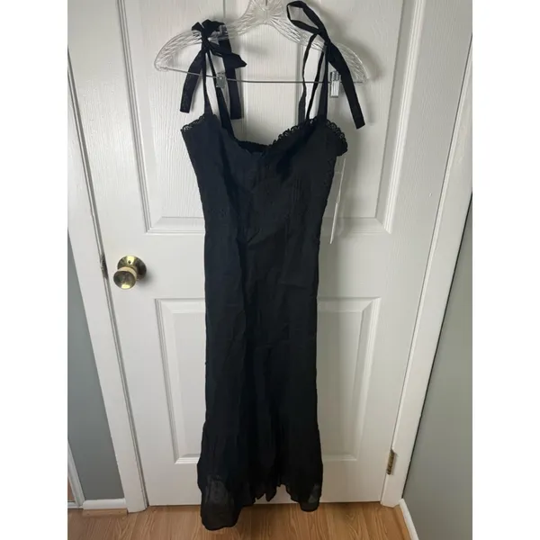 Reformation Noa Organic Cotton Midi Dress in Black 2 NEW - Image 2