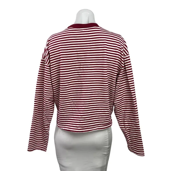 Edikted Women's Red Striped Long Sleeve Crew Neck Boxy T Shirt Tee Top Size S - Image 3
