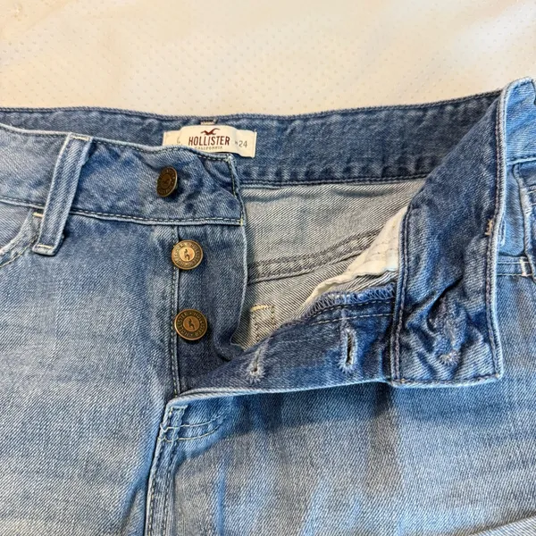 Hollister Button Fly Denim Jean Shorts Size 0 Cuffed Hem 2” Inseam 9” Rise - Image 2