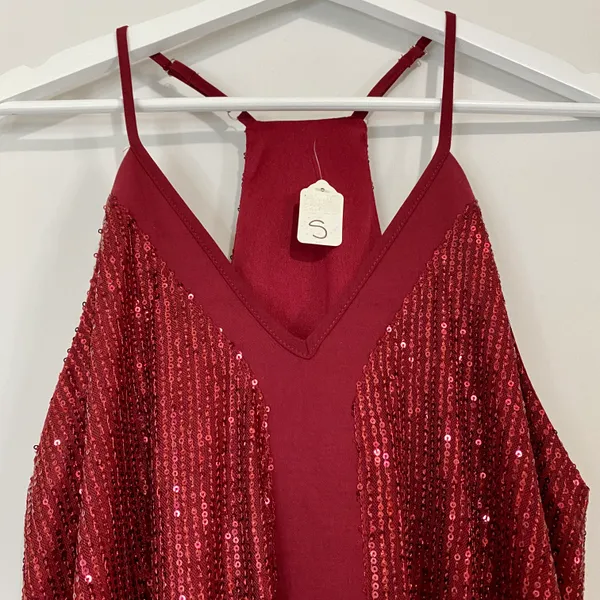 Women’s Sequin Spaghetti Strap Racerback Flowy Tank Maroon NWOT - Image 2