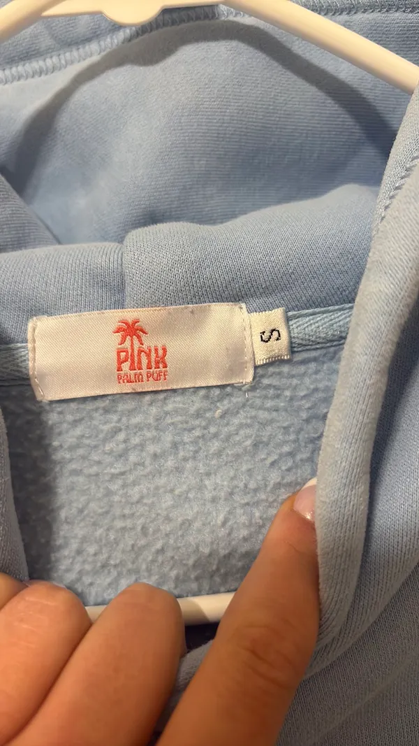 Pink Palm Puff Hoodie Blue - Image 2