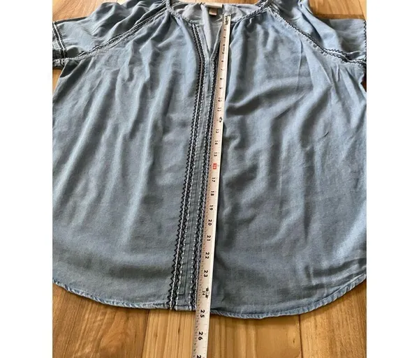 Knox Rose Chambray Boho Top Balloon Sleeves M - Image 6