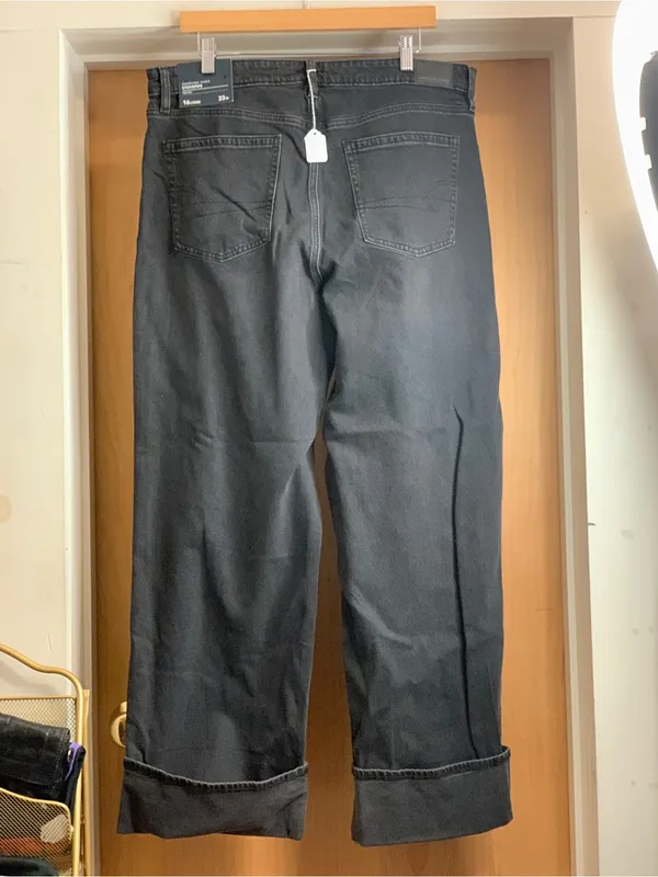 AmericanEagle Stovepipe HighRise Stretch Wide-Leg Cuff Jeans Size-16 Long Grunge - Image 5