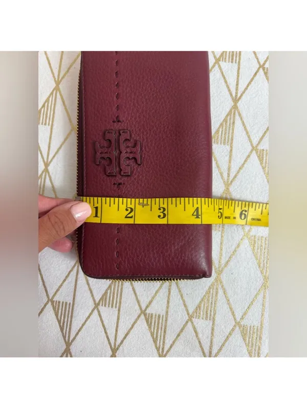 Tory Burch Deep Wine Pebbled Leather Half Zip Wallet - Image 10