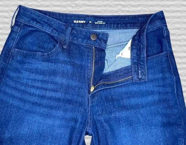 Old Navy WOW Wide Leg Jeans Womens 12 High Rise Dark Blue Denim Stretch Boho - Image 4