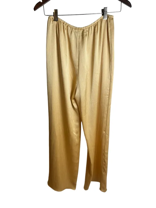Anthropologie Mare Mare Plisse Satin Wide-Leg Pants yellow M - Image 3