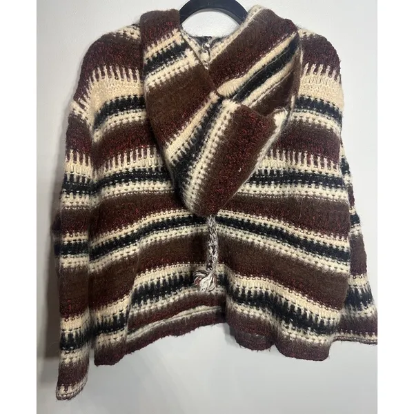 ZARA Sweater Chunky Navajo Nordic Southwestern Crop Hood Alpaca Wool Size Small - Image 2