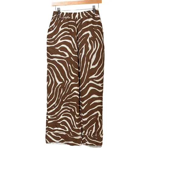 ASOS DESIGN Brown Zebra Print Cotton Gauze Wide Leg Pants Small High Rise - Image 3