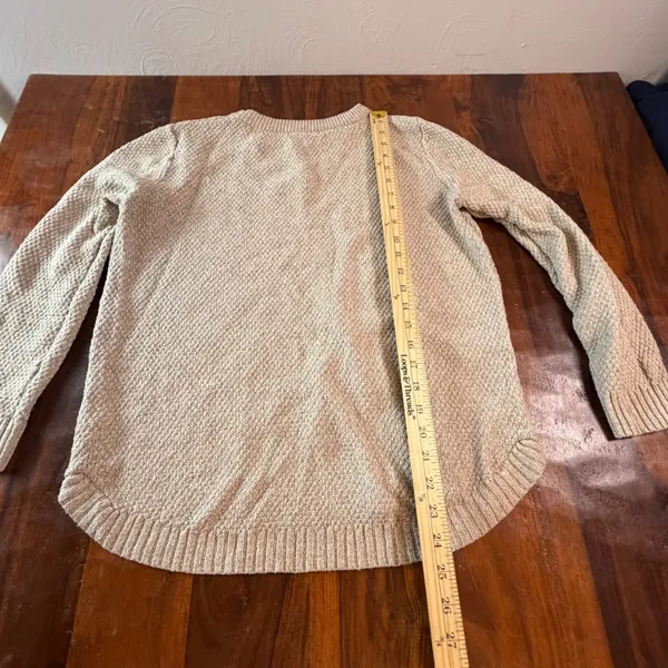 Pink Clover Oatmeal Beige Textured Knit Crewneck Sweater Curved Hem Large - Image 6