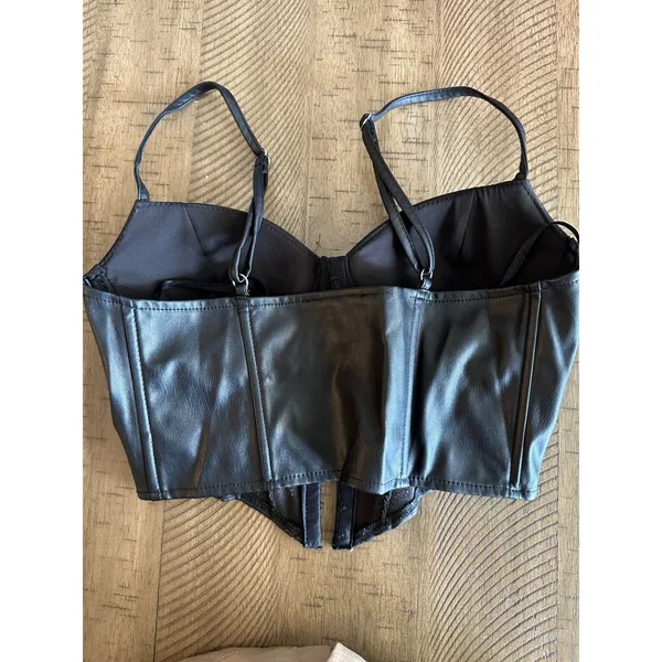 Say What? Black Faux Leather Bustier Corset Top‎ - Size Medium - Image 2