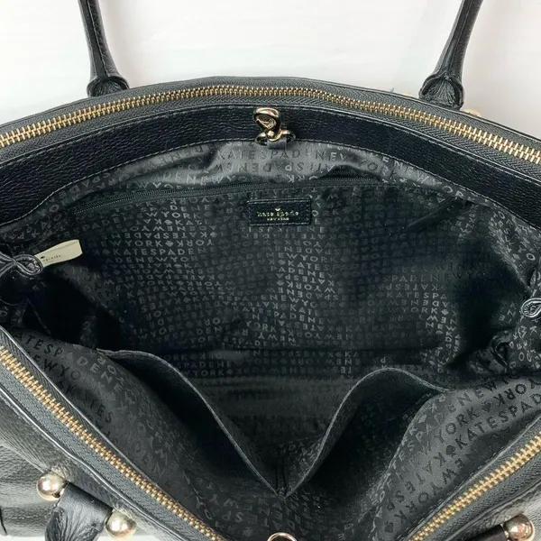Kate Spade Womens Reis Shoulder Bag Black Pebbled Leather Triple Compartment - Image 14