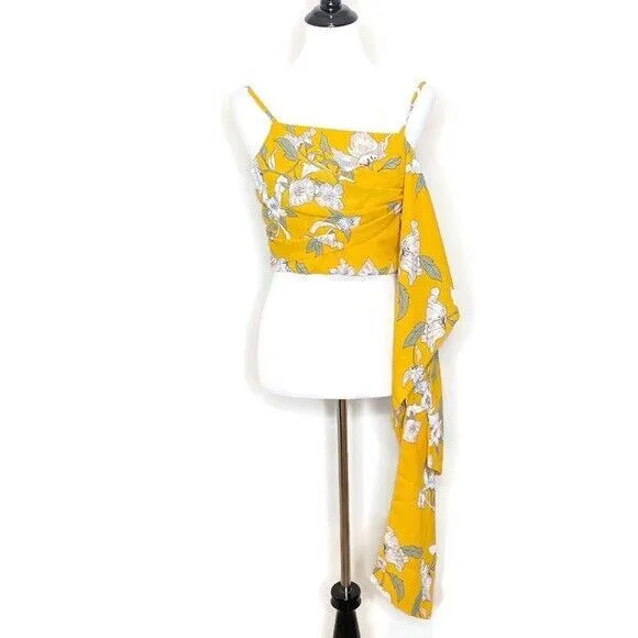 Goodnight Macaroon Boho Tropical Resort Drape Accent Tie Camisole Crop Top S Yellow Floral‎ White - Image 6