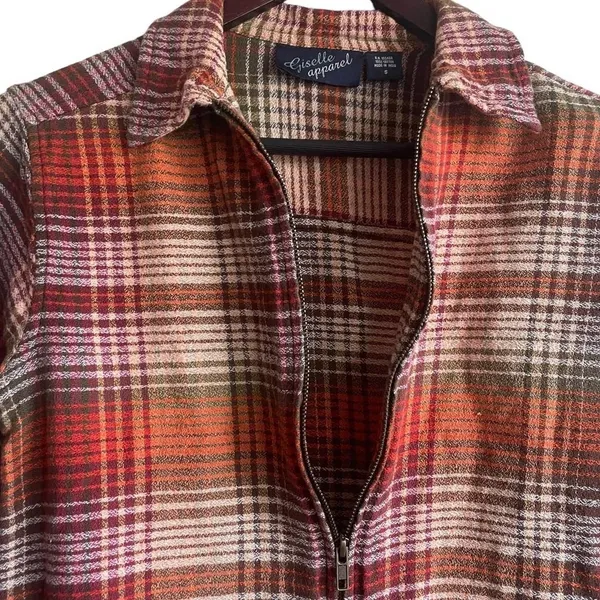 Giselle Apparel Women Zip‎ Front Plaid Shacket Small Orange Cabincore Western - Image 3