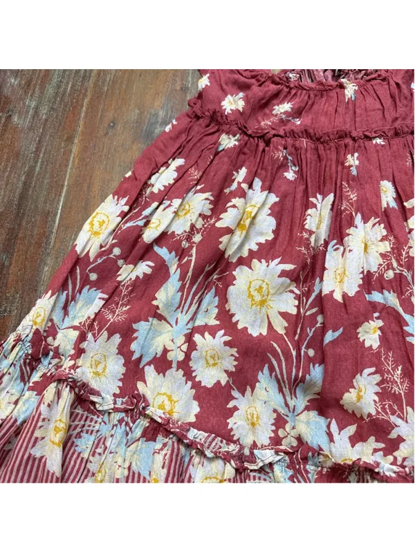 Free People Bali Wild Daisy Mini Dress Ruffle Straps Slip Renaissance Red Small - Image 3